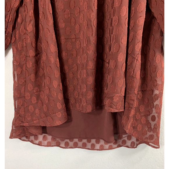 Dr2 Womens Top XS Burgundy Red Polka Dot Flowy Hi‎ Low Career Blouse - Picture 4 of 13